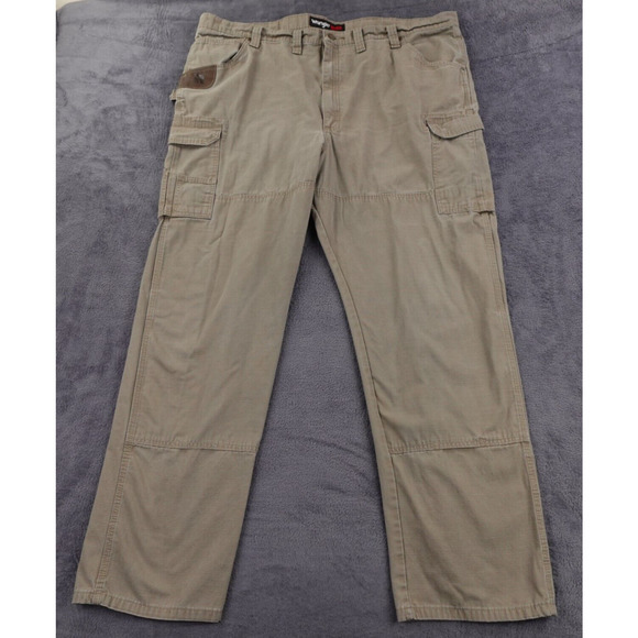 Wrangler Riggs Pants Mens 48x34 Brown Cargo Double Knee Rip Stop Workwear
